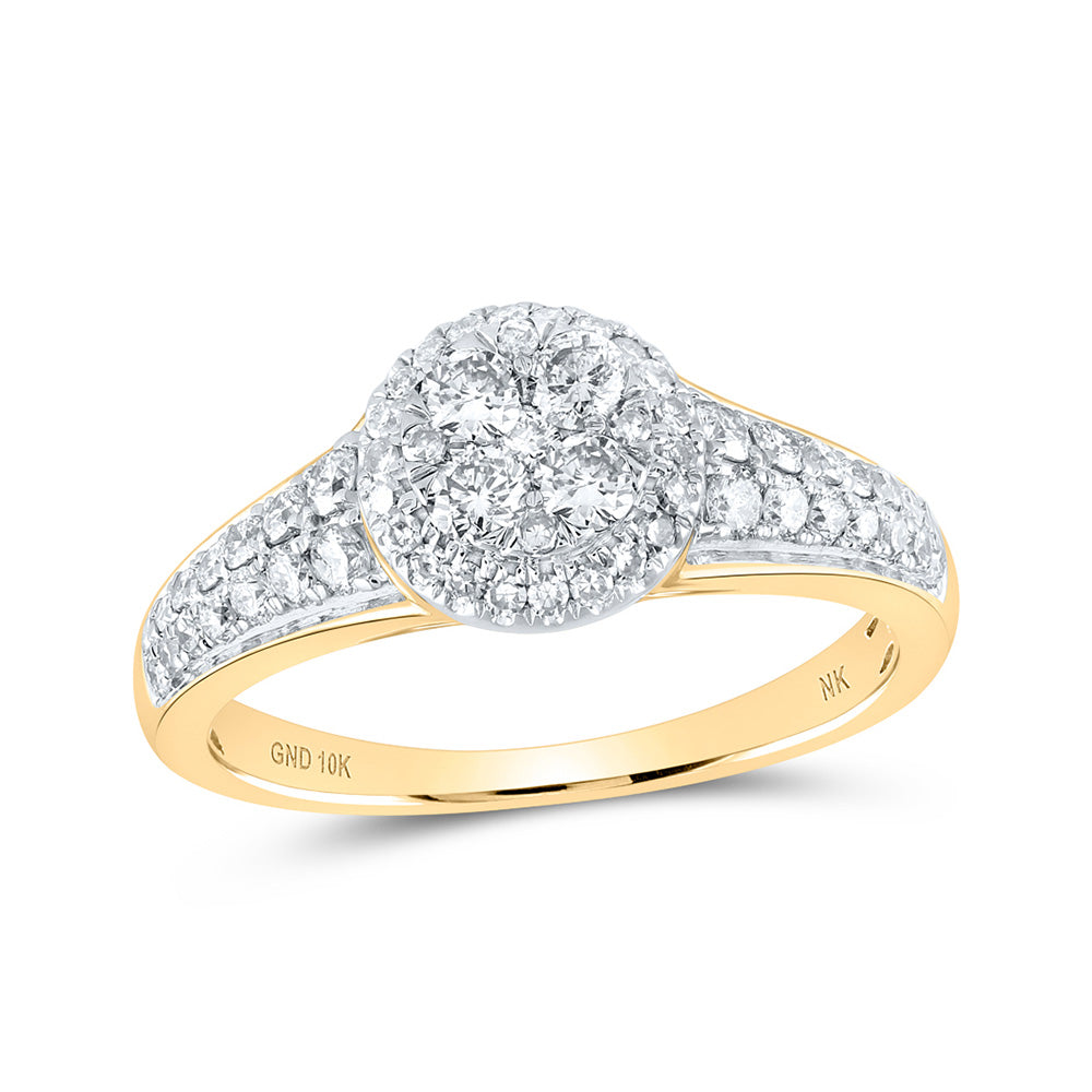 Diamond Cluster Ring | 10kt Yellow Gold Womens Round Diamond Cluster Ring 3/4 Cttw | Splendid Jewellery GND