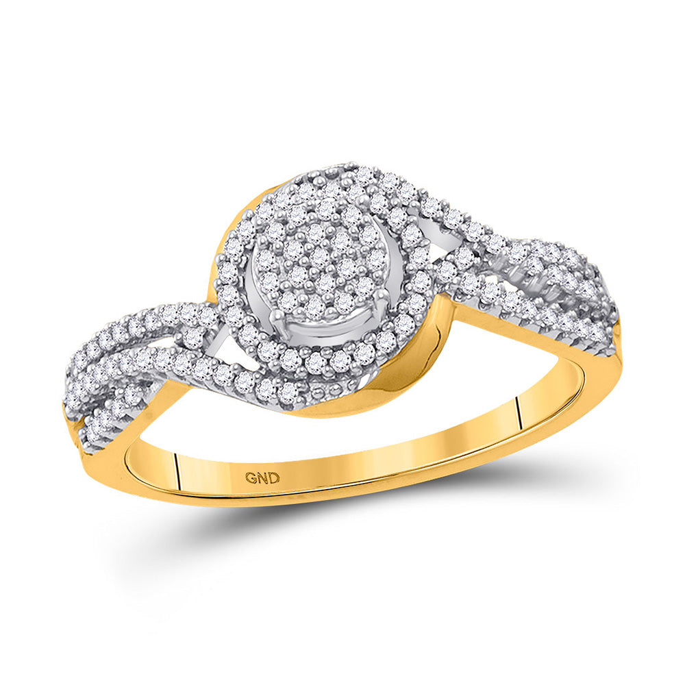 Diamond Cluster Ring | 10kt Yellow Gold Womens Round Diamond Cluster Twist Ring 1/4 Cttw | Splendid Jewellery GND