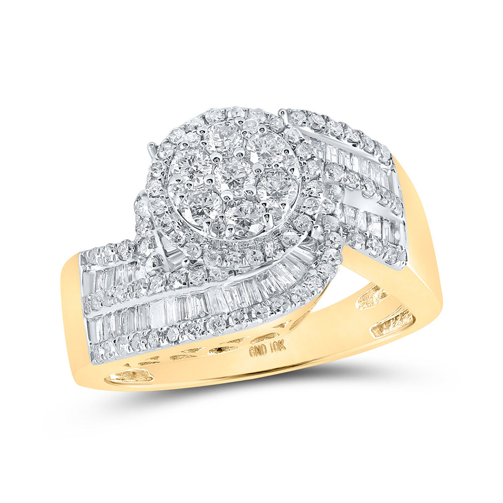 Diamond Cluster Ring | 10kt Yellow Gold Womens Round Diamond Flower Cluster Ring 1 Cttw | Splendid Jewellery GND