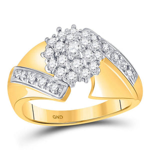 Diamond Cluster Ring | 10kt Yellow Gold Womens Round Diamond Flower Cluster Ring 1/2 Cttw | Splendid Jewellery GND