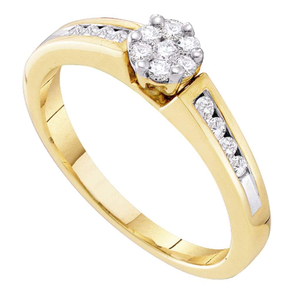 Diamond Cluster Ring | 10kt Yellow Gold Womens Round Diamond Flower Cluster Ring 1/4 Cttw | Splendid Jewellery GND