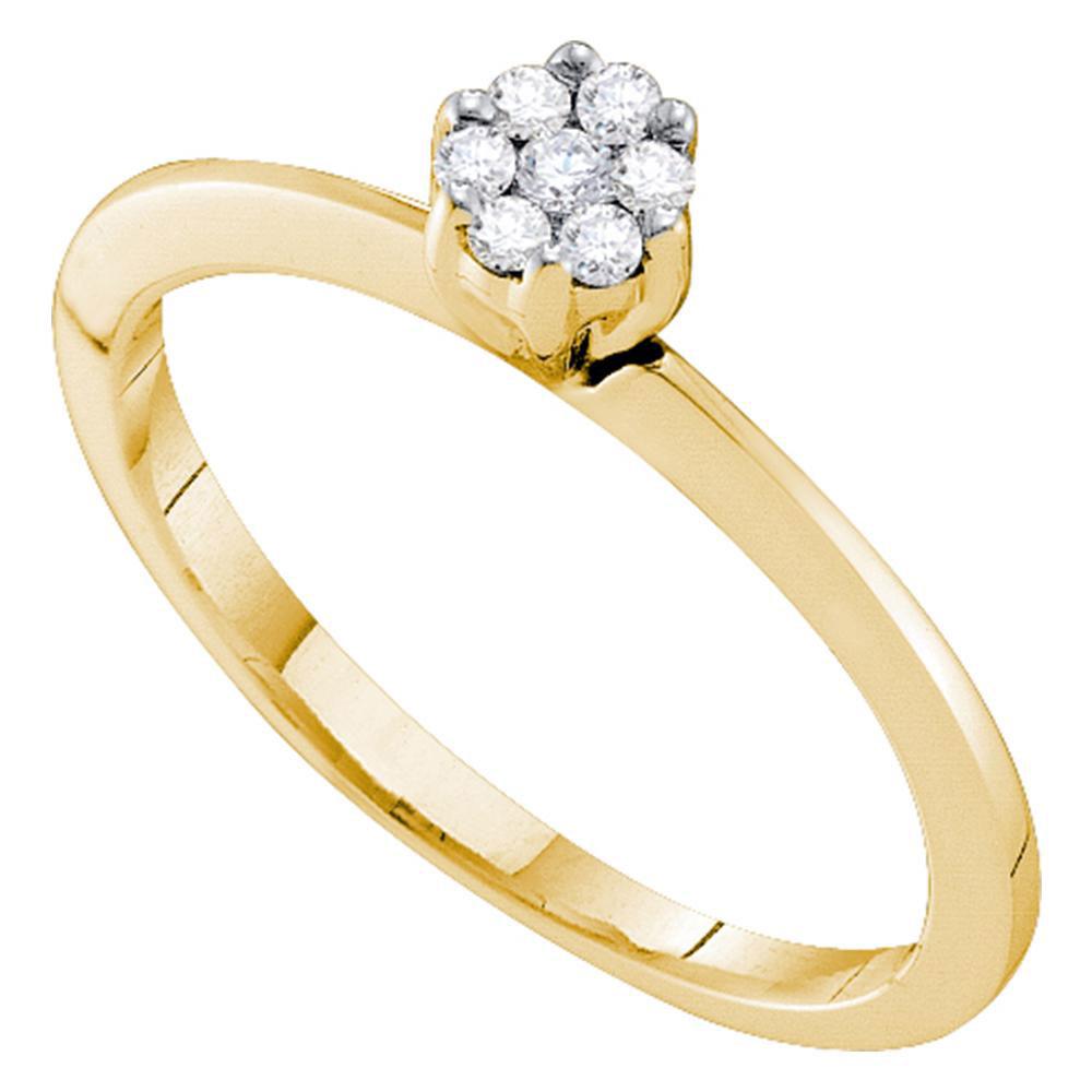 Diamond Cluster Ring | 10kt Yellow Gold Womens Round Diamond Flower Cluster Ring 1/8 Cttw | Splendid Jewellery GND