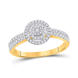 Diamond Cluster Ring | 10kt Yellow Gold Womens Round Diamond Halo Cluster Ring 3/8 Cttw | Splendid Jewellery GND