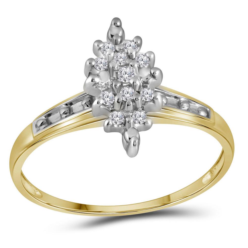 Diamond Cluster Ring | 10kt Yellow Gold Womens Round Diamond Marquise-shape Cluster Ring 1/10 Cttw | Splendid Jewellery GND