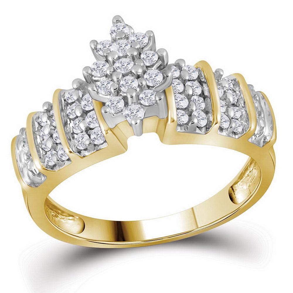 Diamond Cluster Ring | 10kt Yellow Gold Womens Round Diamond Marquise-shape Cluster Ring 1/2 Cttw | Splendid Jewellery GND