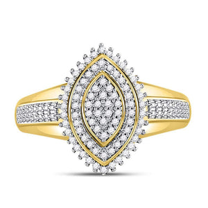 Diamond Cluster Ring | 10kt Yellow Gold Womens Round Diamond Marquise-shape Cluster Ring 1/4 Cttw | Splendid Jewellery GND