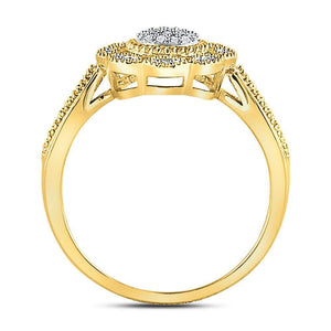 Diamond Cluster Ring | 10kt Yellow Gold Womens Round Diamond Milgrain Cable Cluster Ring 1/8 Cttw | Splendid Jewellery GND