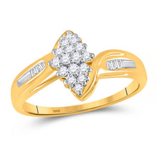 Load image into Gallery viewer, Radiant Diamond Cluster Ring | 10kt Yellow Gold Womens Round Diamond Oval Cluster Baguette Ring 1/4 Cttw | Splendid Jewellery Top View from Splendid Jewellery