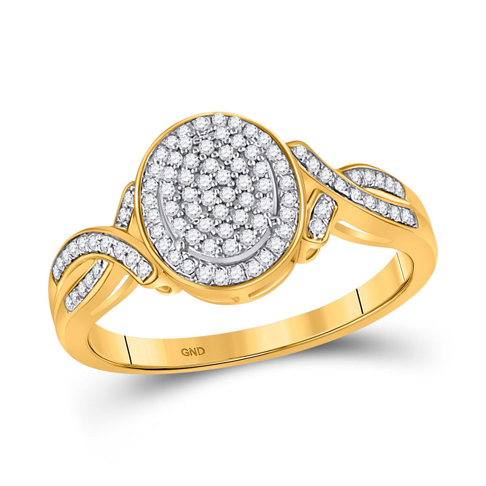 Diamond Cluster Ring | 10kt Yellow Gold Womens Round Diamond Oval Cluster Ring 1/4 Cttw | Splendid Jewellery GND