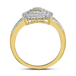 Diamond Cluster Ring | 10kt Yellow Gold Womens Round Diamond Rectangle Cluster Split-shank Ring 1/4 Cttw | Splendid Jewellery GND