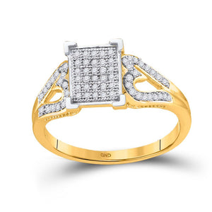 Diamond Cluster Ring | 10kt Yellow Gold Womens Round Diamond Square Cluster Heart Ring 1/5 Cttw | Splendid Jewellery GND