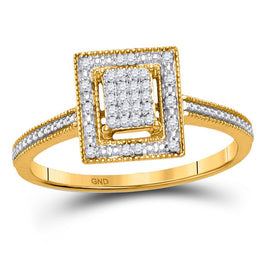 Radiant Glow Diamond Cluster Ring | 10kt Yellow Gold Womens Round Diamond Square Cluster Ring 1/10 Cttw Top View from Splendid Jewellery