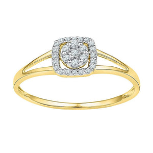 Diamond Cluster Ring | 10kt Yellow Gold Womens Round Diamond Square Frame Cluster Ring 1/10 Cttw | Splendid Jewellery GND