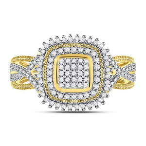 Diamond Cluster Ring | 10kt Yellow Gold Womens Round Diamond Square Frame Cluster Ring 1/4 Cttw | Splendid Jewellery GND