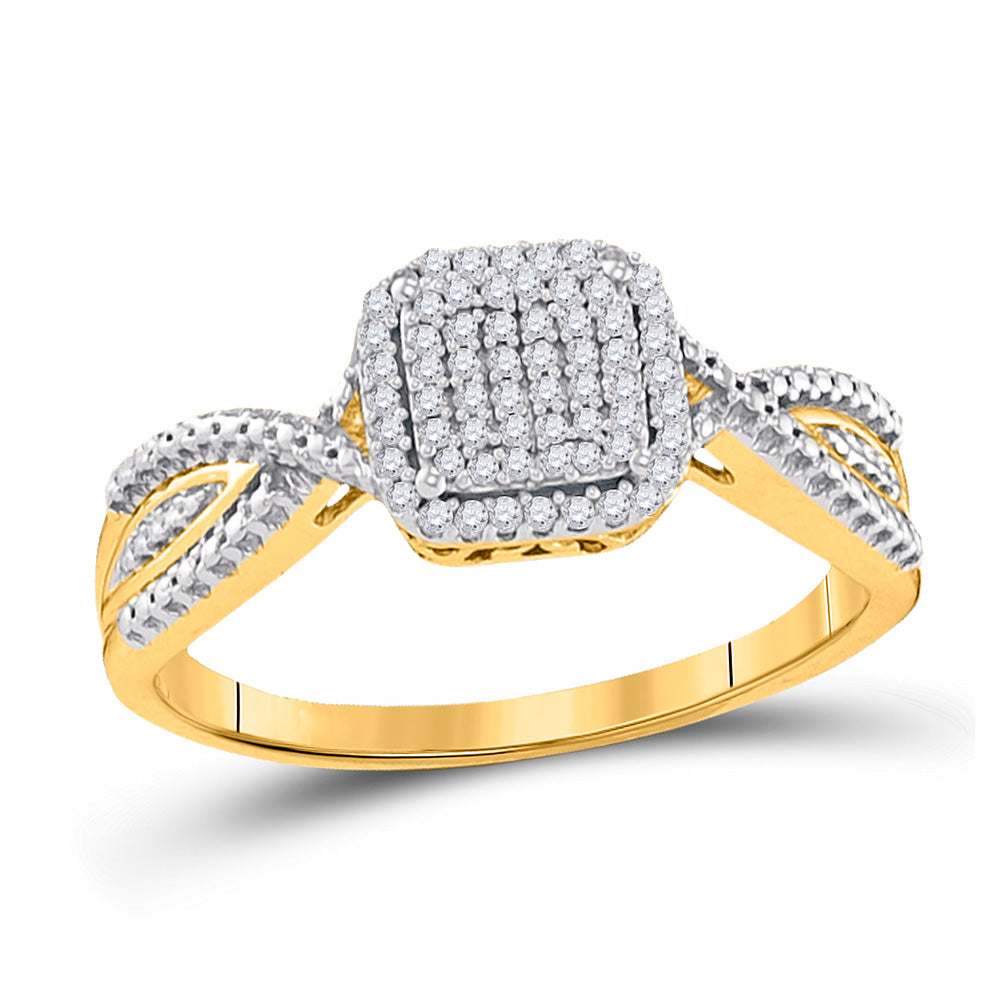 Diamond Cluster Ring | 10kt Yellow Gold Womens Round Diamond Square Ring 1/6 Cttw | Splendid Jewellery GND
