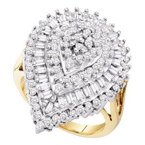 Diamond Cluster Ring | 10kt Yellow Gold Womens Round Diamond Teardrop Cluster Ring 7/8 Cttw | Splendid Jewellery GND