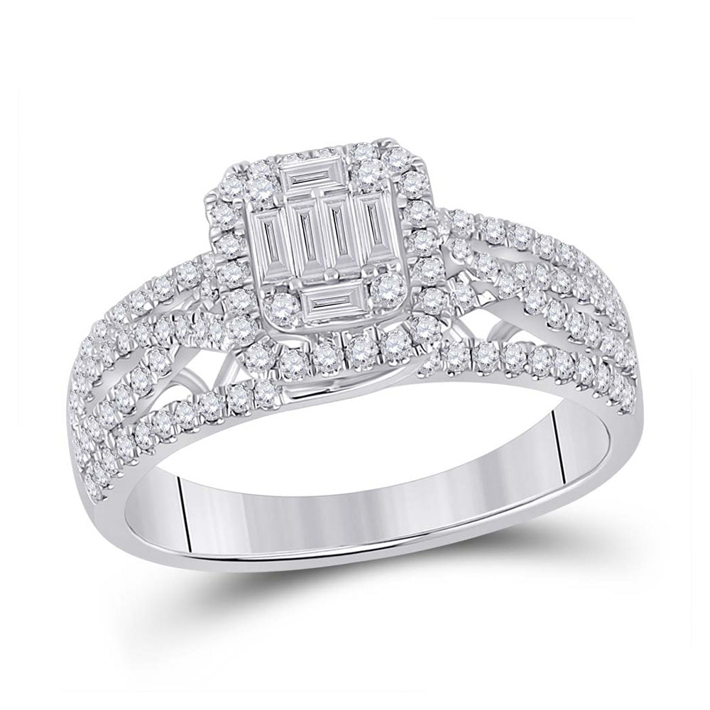 Diamond Cluster Ring | 14kt White Gold Womens Baguette Diamond Square Cluster Ring 3/4 Cttw | Splendid Jewellery GND