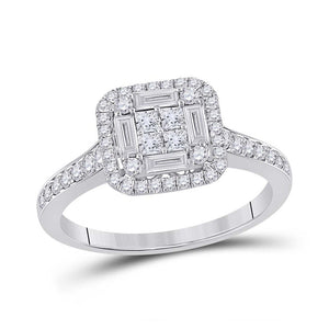 Diamond Cluster Ring | 14kt White Gold Womens Baguette Diamond Square Cluster Ring 3/4 Cttw | Splendid Jewellery GND