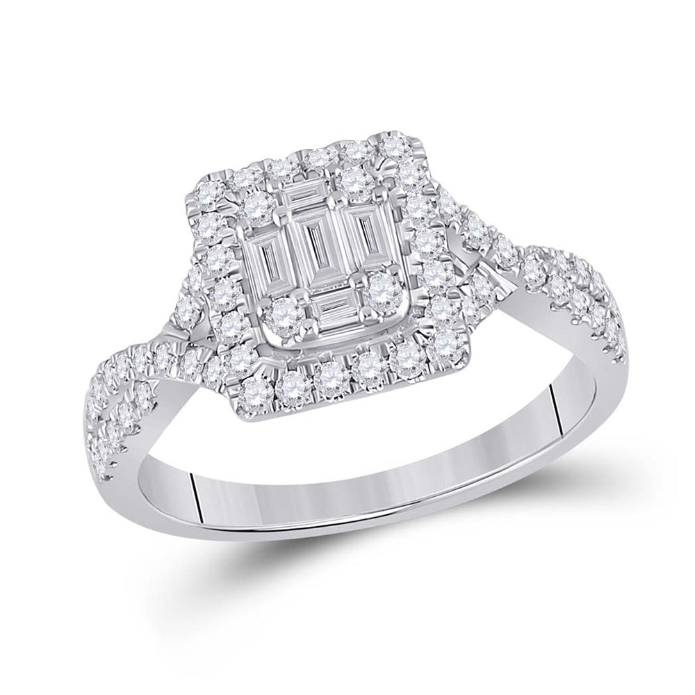 Diamond Cluster Ring | 14kt White Gold Womens Baguette Diamond Square Ring 5/8 Cttw | Splendid Jewellery GND