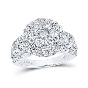 Diamond Cluster Ring | 14kt White Gold Womens Round Diamond Flower Cluster Ring 2 Cttw | Splendid Jewellery GND