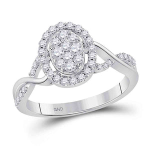 Diamond Cluster Ring | 14kt White Gold Womens Round Diamond Oval Cluster Ring 1/2 Cttw | Splendid Jewellery GND
