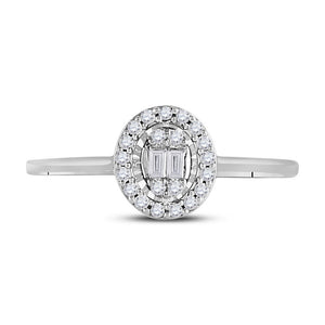 Diamond Cluster Ring | 14kt White Gold Womens Round Diamond Oval Cluster Ring 1/6 Cttw | Splendid Jewellery GND
