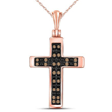 Load image into Gallery viewer, Radiant Rose Gold Brown Diamond Cross Pendant: A Symbol of Ethereal Elegance  Top View from Splendid Jewellery