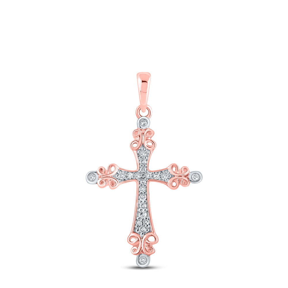Diamond Cross Pendant | 10kt Rose Gold Womens Round Diamond Cross Pendant 1/10 Cttw | Splendid Jewellery GND
