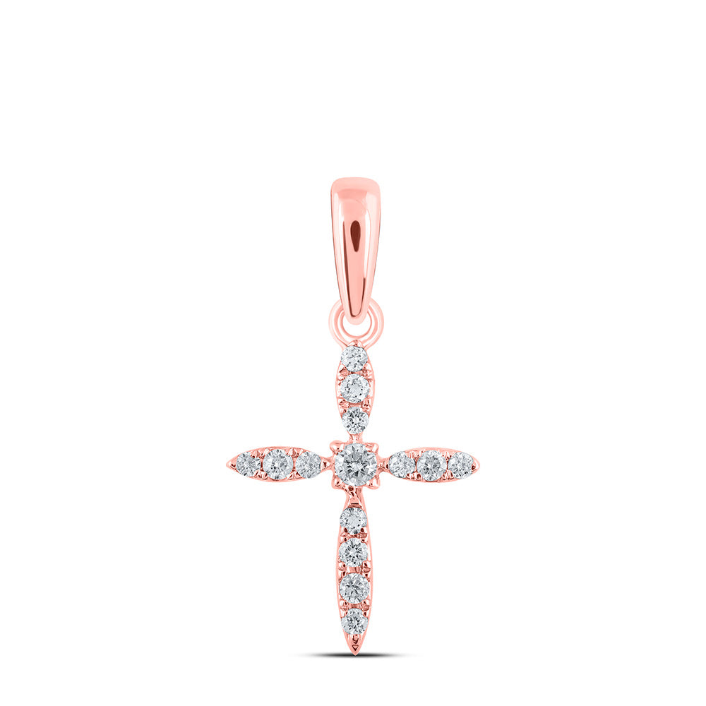 Diamond Cross Pendant | 10kt Rose Gold Womens Round Diamond Cross Pendant 1/10 Cttw | Splendid Jewellery GND