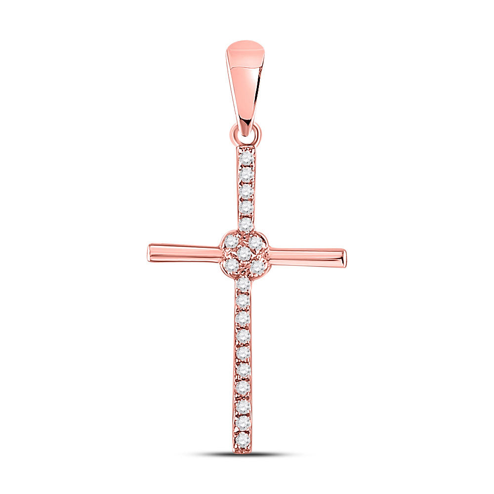 Diamond Cross Pendant | 10kt Rose Gold Womens Round Diamond Cross Pendant 1/12 Cttw | Splendid Jewellery GND