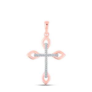 Diamond Cross Pendant | 10kt Rose Gold Womens Round Diamond Cross Pendant 1/20 Cttw | Splendid Jewellery GND