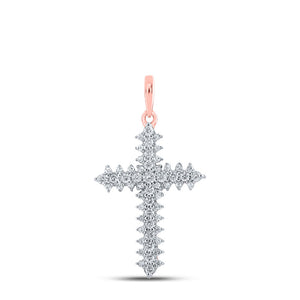 Diamond Cross Pendant | 10kt Rose Gold Womens Round Diamond Cross Pendant 1/3 Cttw | Splendid Jewellery GND
