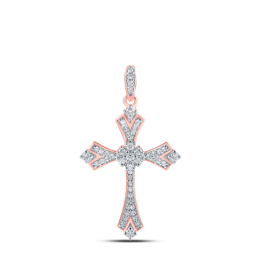 Diamond Cross Pendant | 10kt Rose Gold Womens Round Diamond Cross Pendant 1/5 Cttw | Splendid Jewellery GND