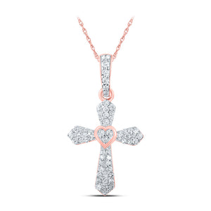 Diamond Cross Pendant | 10kt Rose Gold Womens Round Diamond Cross Pendant 1/6 Cttw | Splendid Jewellery GND