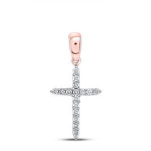 Diamond Cross Pendant | 10kt Rose Gold Womens Round Diamond Cross Pendant 1/6 Cttw | Splendid Jewellery GND