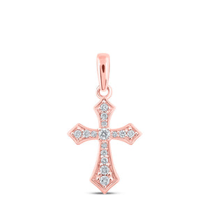 Diamond Cross Pendant | 10kt Rose Gold Womens Round Diamond Cross Pendant 1/8 Cttw | Splendid Jewellery GND