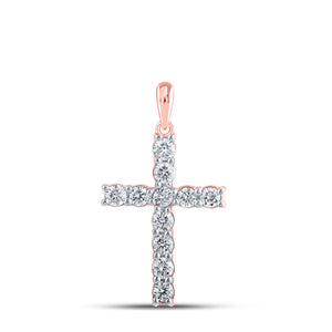 Diamond Cross Pendant | 10kt Rose Gold Womens Round Diamond Cross Pendant 3/4 Cttw | Splendid Jewellery GND