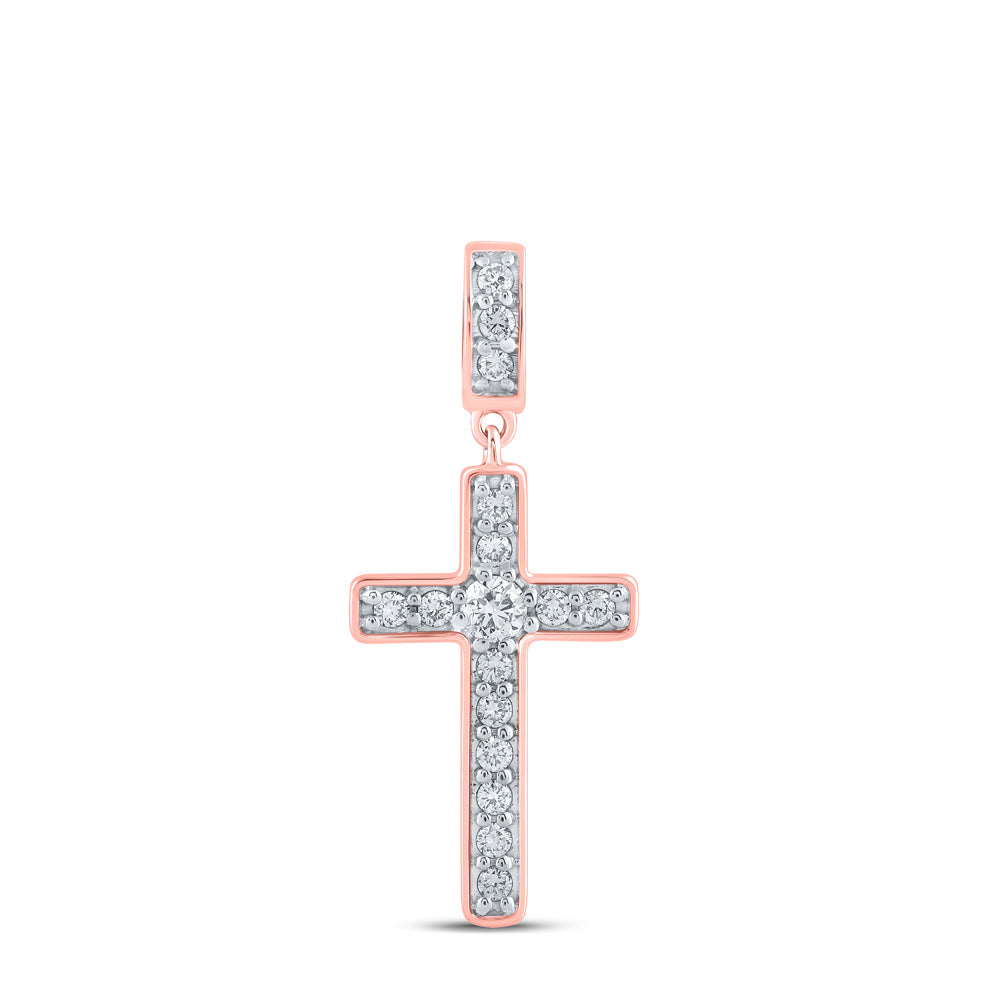 Diamond Cross Pendant | 10kt Rose Gold Womens Round Diamond Cross Pendant 3/4 Cttw | Splendid Jewellery GND