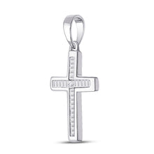Load image into Gallery viewer, Radiant Diamond Cross Pendant | 10kt White Gold Womens Princess Diamond Cross Pendant 1/10 Cttw | Splendid Jewellery Side view from the 10Kt White Gold Womens Princess Diamond Cross Pendant 1 10 Cttwpin280466 collection by Splendid Jewellery