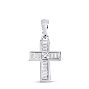Diamond Cross Pendant | 10kt White Gold Womens Princess Diamond Cross Pendant 1/3 Cttw | Splendid Jewellery GND