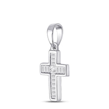 Load image into Gallery viewer, Splendid Jewellery Diamond Cross Pendant | 10kt White Gold Womens Princess Diamond Cross Pendant 1/3 Cttw Side view from the 10Kt White Gold Womens Princess Diamond Cross Pendant 1 3 Cttwpin280807 collection by Splendid Jewellery