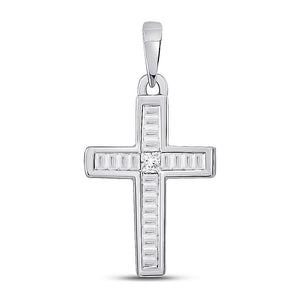 Diamond Cross Pendant | 10kt White Gold Womens Princess Diamond Cross Pendant 1/8 Cttw | Splendid Jewellery GND