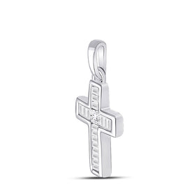 10kt White Gold Princess Diamond Cross Pendant - A Radiant Symbol of Faith and Elegance Side view from the 10Kt White Gold Womens Princess Diamond Small Cross Pendant 1 6 Cttwpin280802 collection by Splendid Jewellery