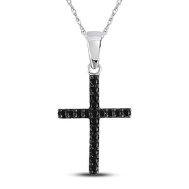 Mesmerizing Black Diamond Cross Pendant - 10kt White Gold Religious Necklace 1/5 Cttw  Top View from Splendid Jewellery