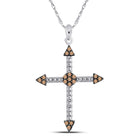 Radiant Brown Diamond Cross Pendant - 10kt White Gold Women's Beaded Necklace 1/6 Cttw  Top View from Splendid Jewellery