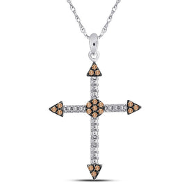 Radiant Brown Diamond Cross Pendant - 10kt White Gold Women's Beaded Necklace 1/6 Cttw  Top View from Splendid Jewellery