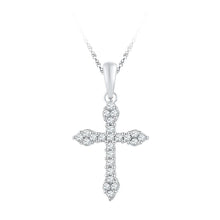 Load image into Gallery viewer, Radiant Reflections: 10kt White Gold Diamond Cross Pendant  Top View from Splendid Jewellery