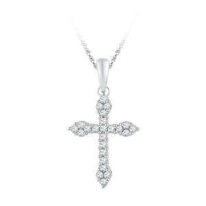 Diamond Cross Pendant | 10kt White Gold Womens Round Diamond Cross Crucifix Faith Pendant 1/4 Cttw | Splendid Jewellery GND