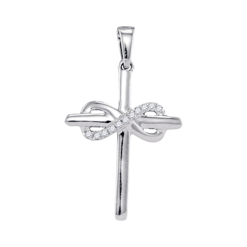 Diamond Cross Pendant | 10kt White Gold Womens Round Diamond Cross Infinity Pendant 1/20 Cttw | Splendid Jewellery GND