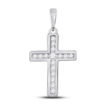 Load image into Gallery viewer, 10kt White Gold Diamond Cross Pendant - A Symbol of Timeless Elegance and Devotion Top view from the 10Kt White Gold Womens Round Diamond Cross Pendant 1 10 Cttwpin280493 collection by Splendid Jewellery